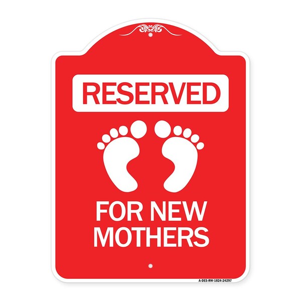 Blue Reserved Parking for New Mothers, Red & White Aluminum Sign, 18" x 24", RW-1824-24297
